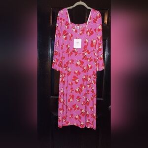 Diane Von Furstenburg Joanna Pink Red Tulip Dress Size 14 New With Tags